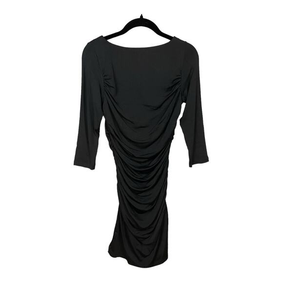 Susana Monaco Ruched‎ 3/4 Length Sleeve Mini Dress in Black Size M NWT - Picture 1 of 9